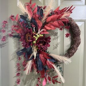 Moody Autumn Wreath in Red, Navy, and Forest Green